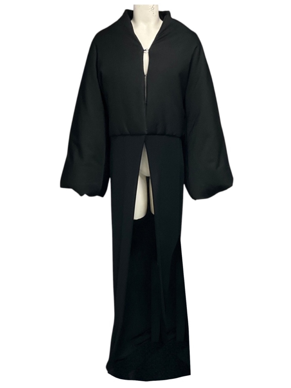 Alaia Black Noir Wool and Silk Bi-Fabric Coat with Long Knit Dress Train